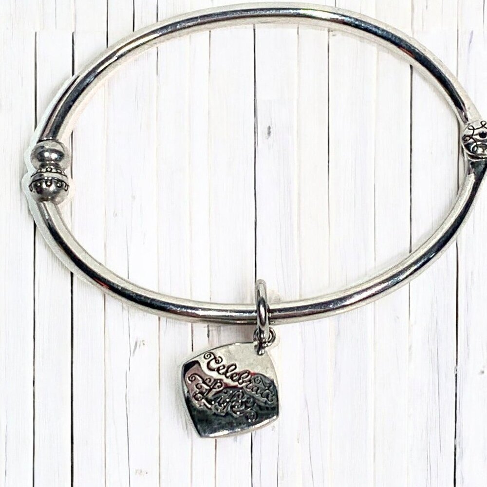 Shiny Silver Charm Bracelet Celebrate Life One Step At A Time Hinged Opening OS